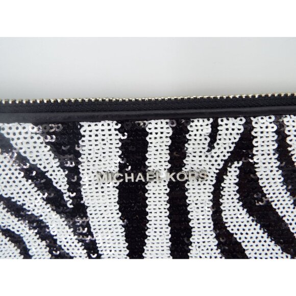 MICHAEL Michael Kors Jet Set Optic White Black Large Zip Pouch Wristlet Clutch - Picture 3 of 13